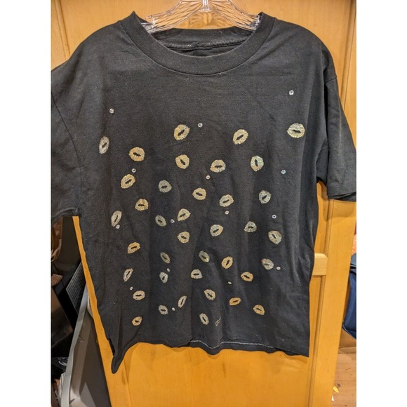 T-shirt Kisses Sequins‎ Diamonds Bling Black Large - Picture 1 of 3
